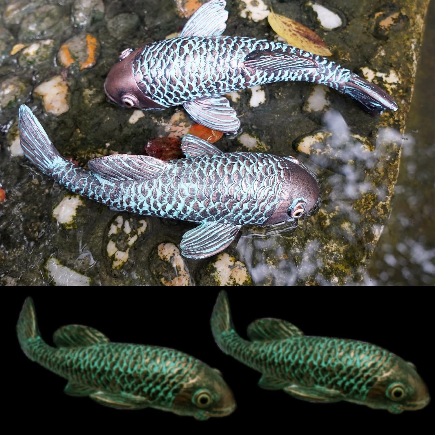 Garden Sculptures & Statues,Koi Fish Decor,Garden Fish Art,Set of 2 Antique