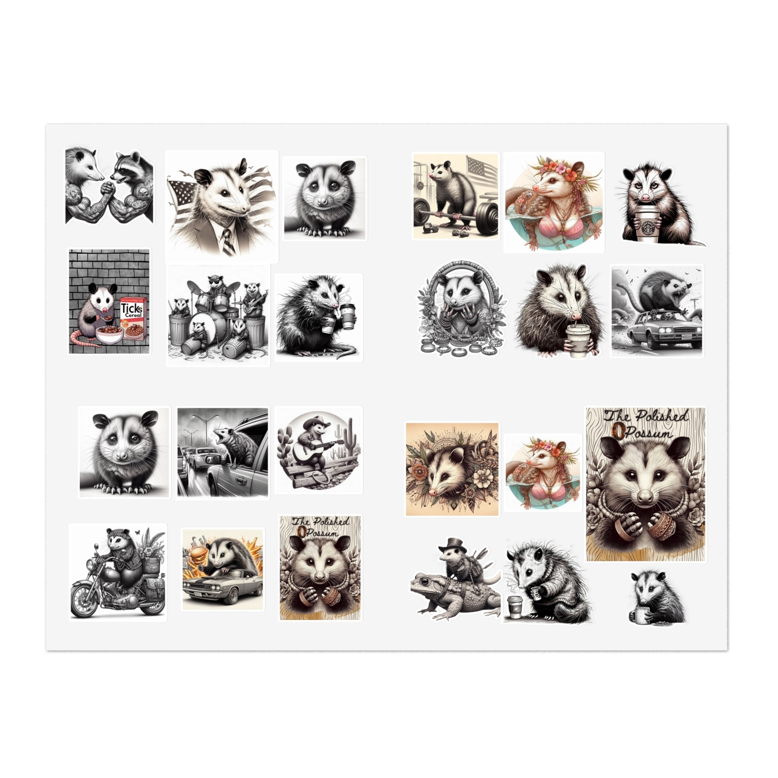 Opossum Assorted Sticker sheets (The Polished Opossum)