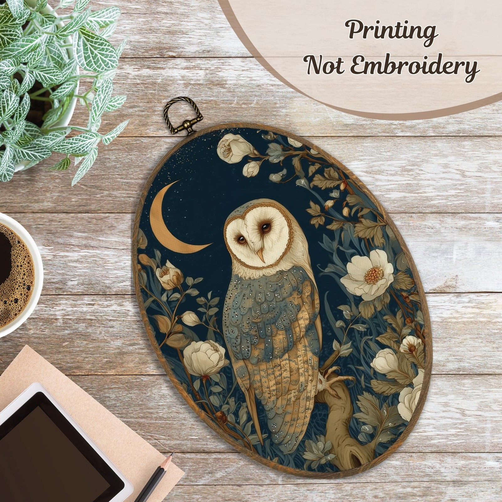 LKETW Vintage Owl Floral Oval Wall Art Decor, Rustic Cottagecore Bird Oval Ca…