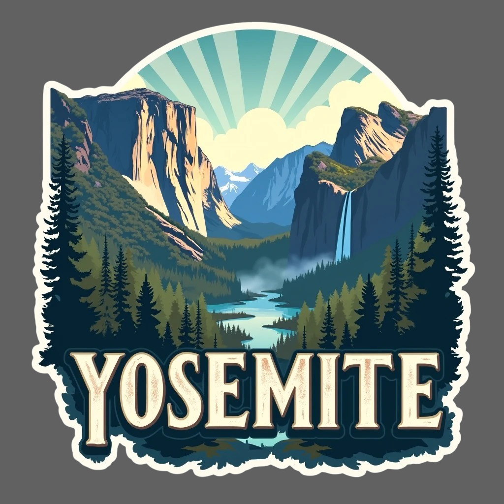 Yosemite Sticker Vinyl Decal National Park Valley Waterfall Mountain Landscape