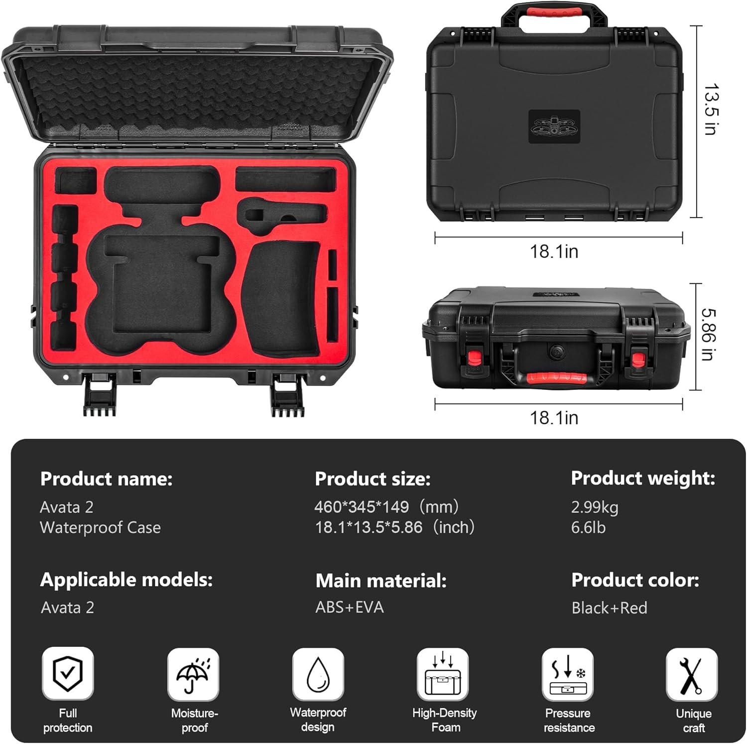 Avata 2 Case,Waterproof Carrying Hard Case for DJI Avata 2 Fly More Combo with D