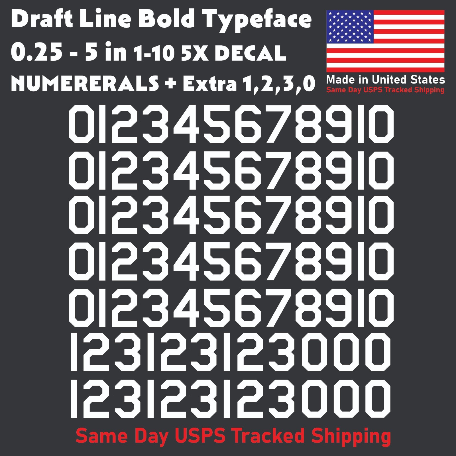 1-10 5x+ DRAFTLINE Outdoor Vinyl Decal Numbers for Mailbox Door Address Lockers