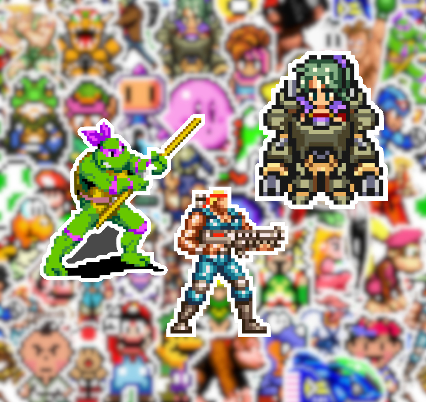 25/50 Super Nintendo Sprite Sticker Pack -Waterproof Vinyl- SNES Pixel Art Mario