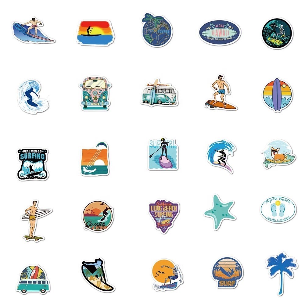 10 Random Surfing Vacation Ocean Sports Stickers Decals Hydro Yeti Free Shipping