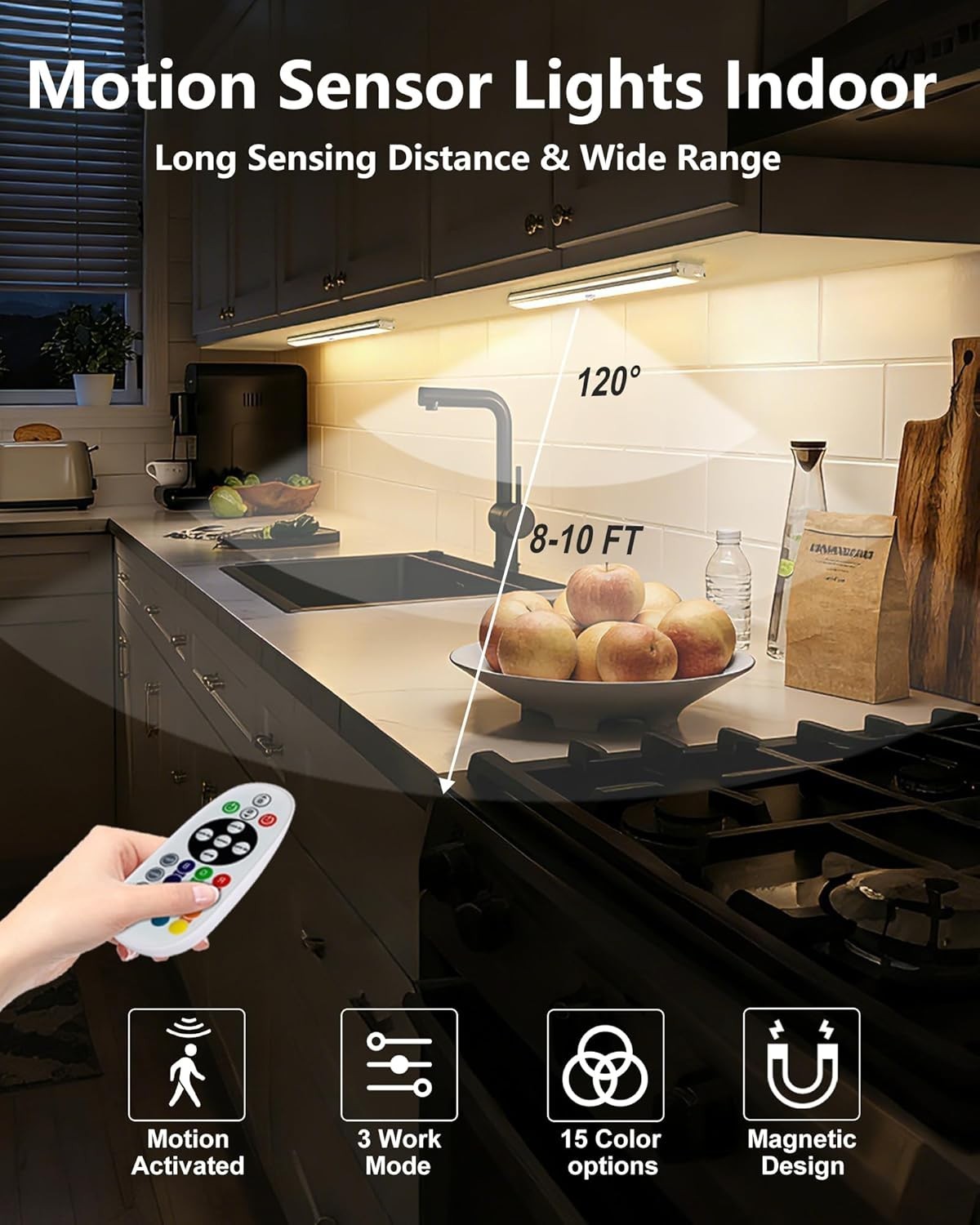 58-LED Motion Sensor Under Cabinet Lights Wireless, RGB Closet Light Night Li…