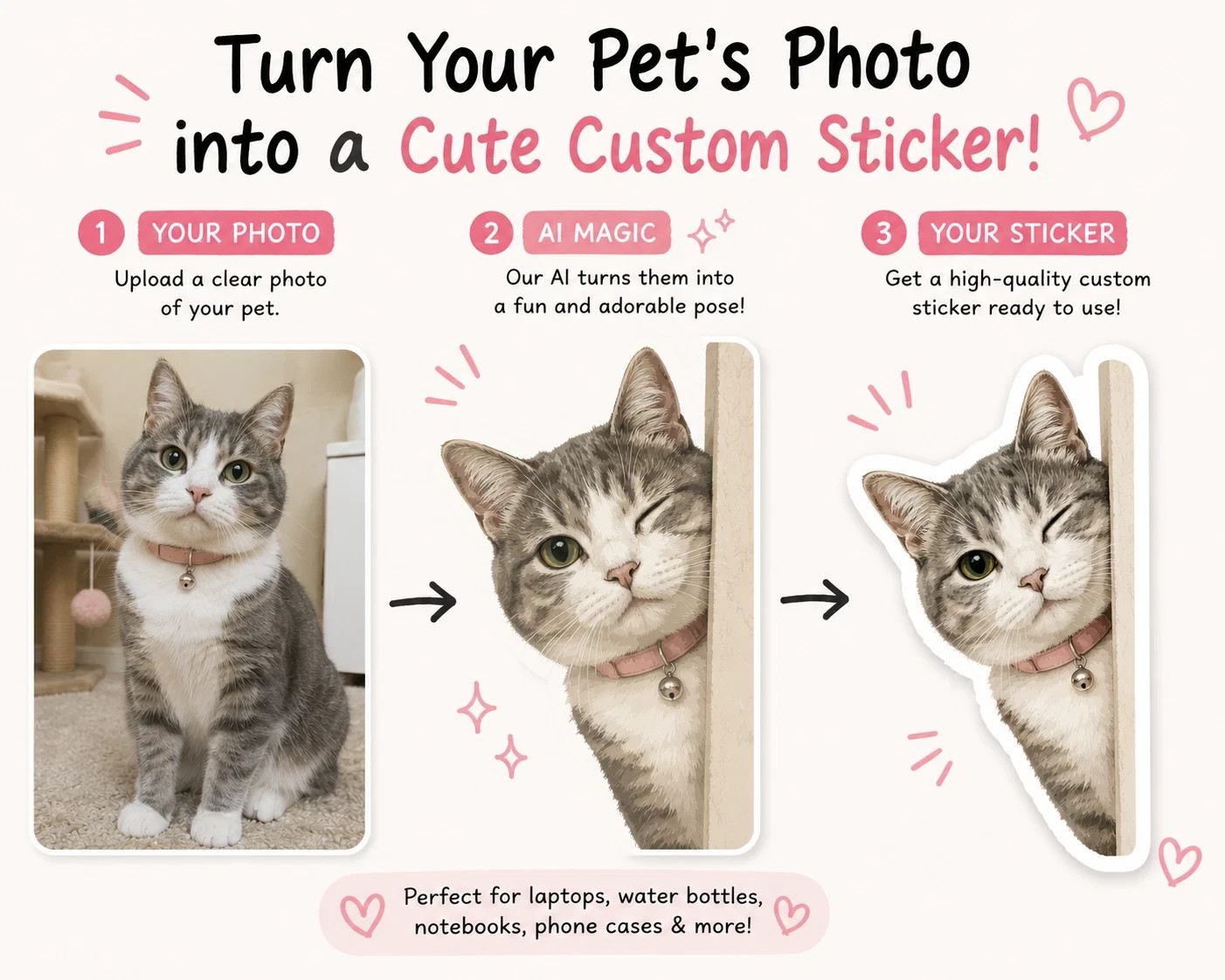 Custom AI Pet Sticker from Your Photo – Personalized Dog, Cat & Animal Decals