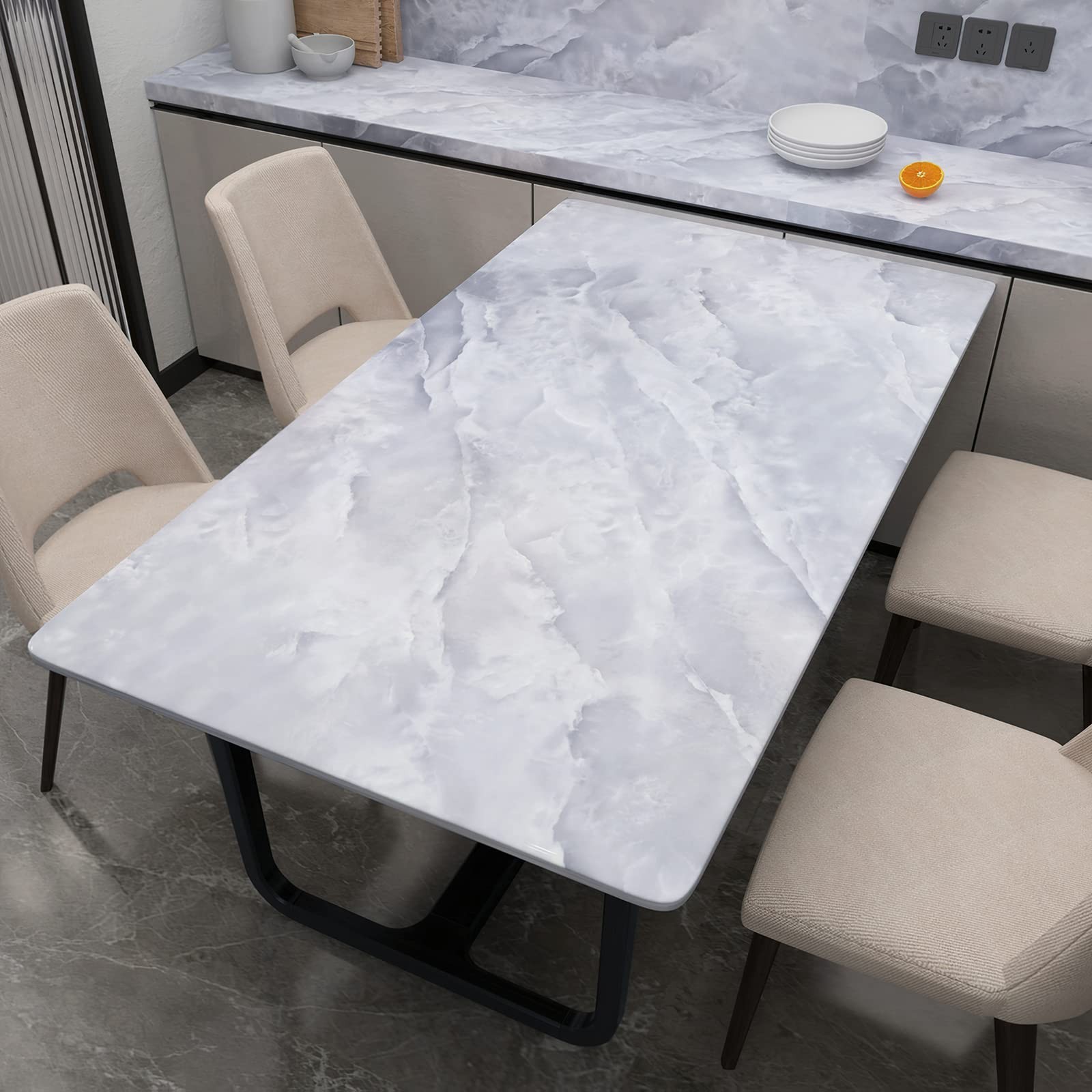 157"x 31" Wide White and Gray Marble Contact Paper for Cabinets Peel and Stic…