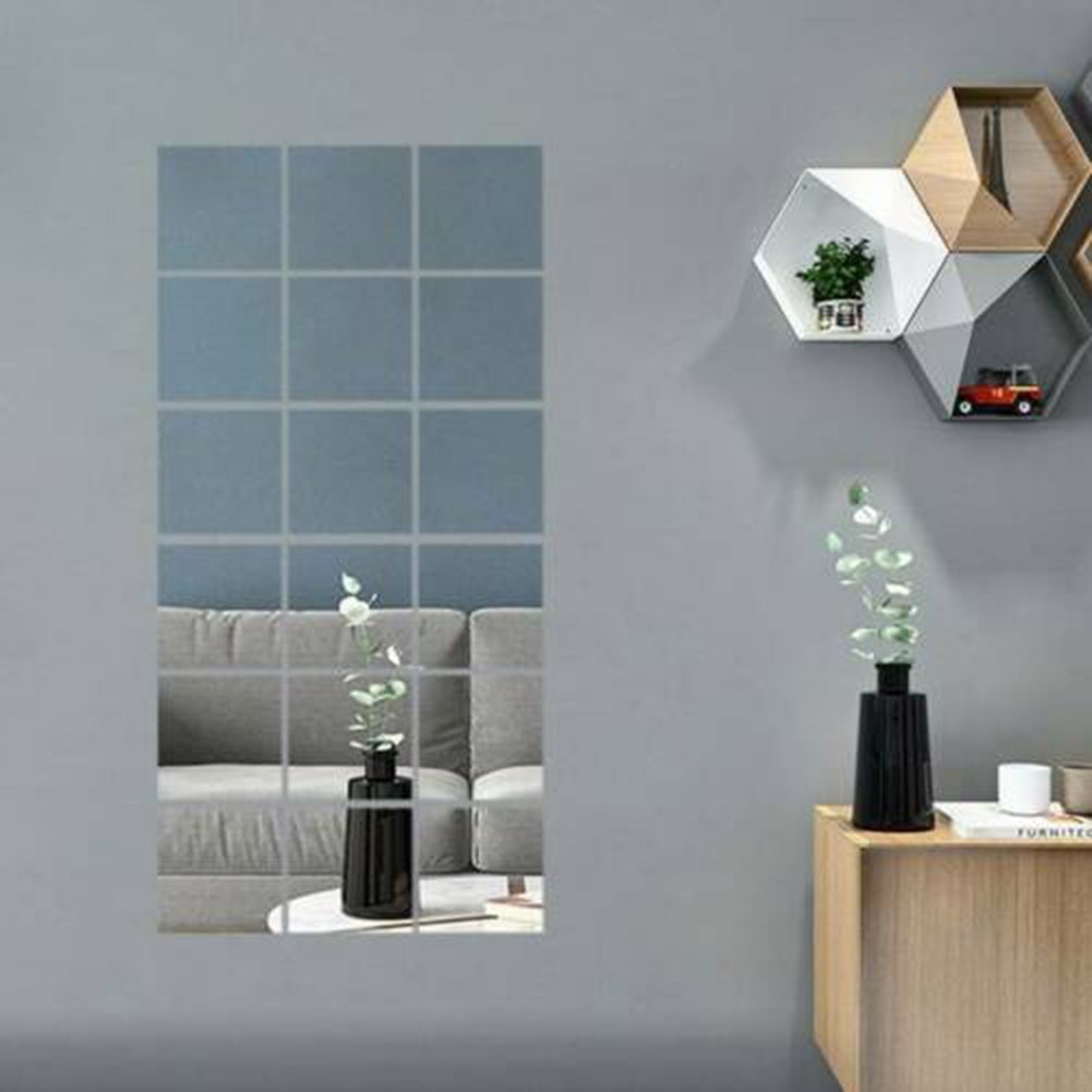 Mirror Stickers Decals Wall 15CM Bath Bathroom Decor Glass Home Mosaic Set