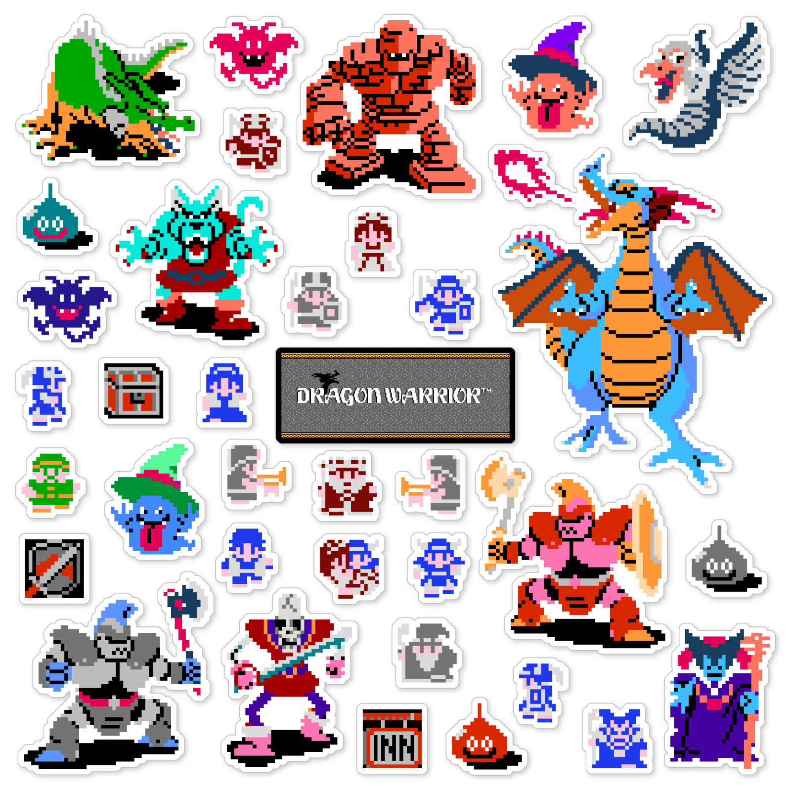 Dragon Warrior Quest Stickers Nintendo NES Pixel Art 36 Sticker Pack