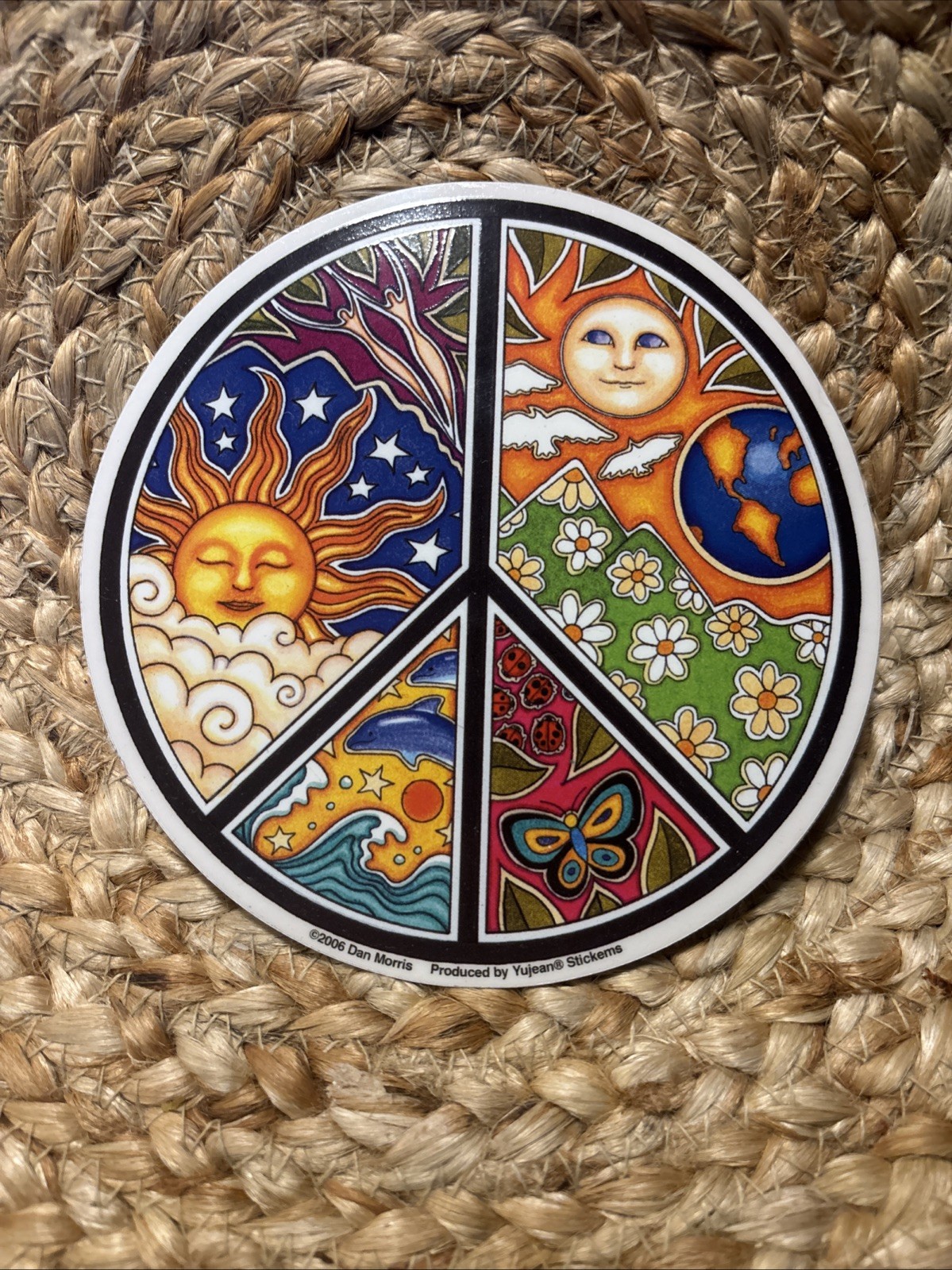 Peace Symbol Sticker Decal Dan Morris Hippie Yeti Sun World Window Car Moon 5”