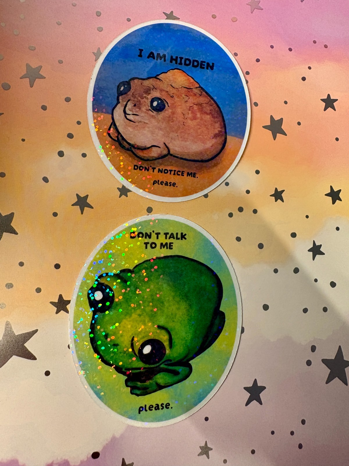 Socially Awkward Frog Pack of 6 Holographic Vinyl Stickers by KayshaLacyArt