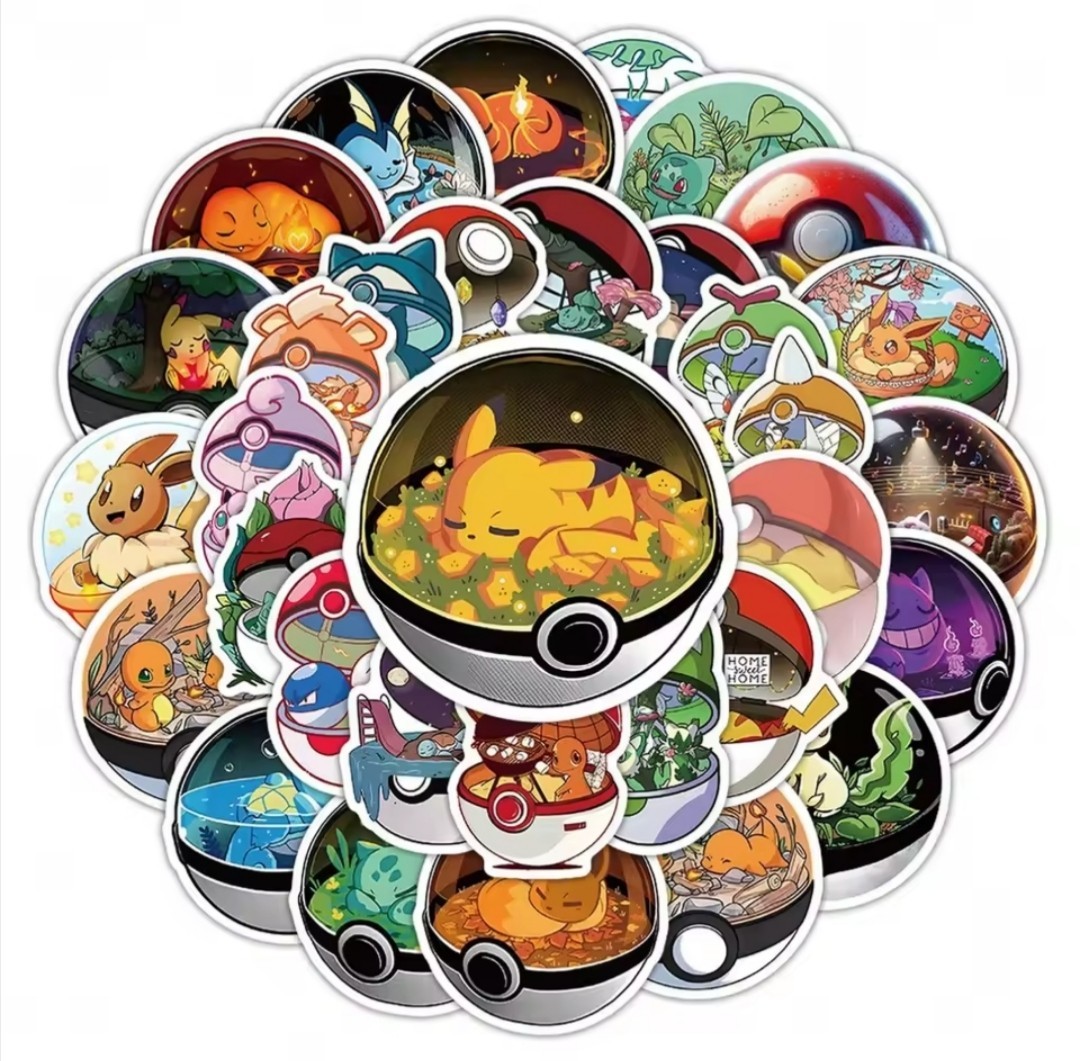 10 PCS Pokémon (Unofficial) Inside Poké Balls Cartoon Games Stickers BRAND NEW