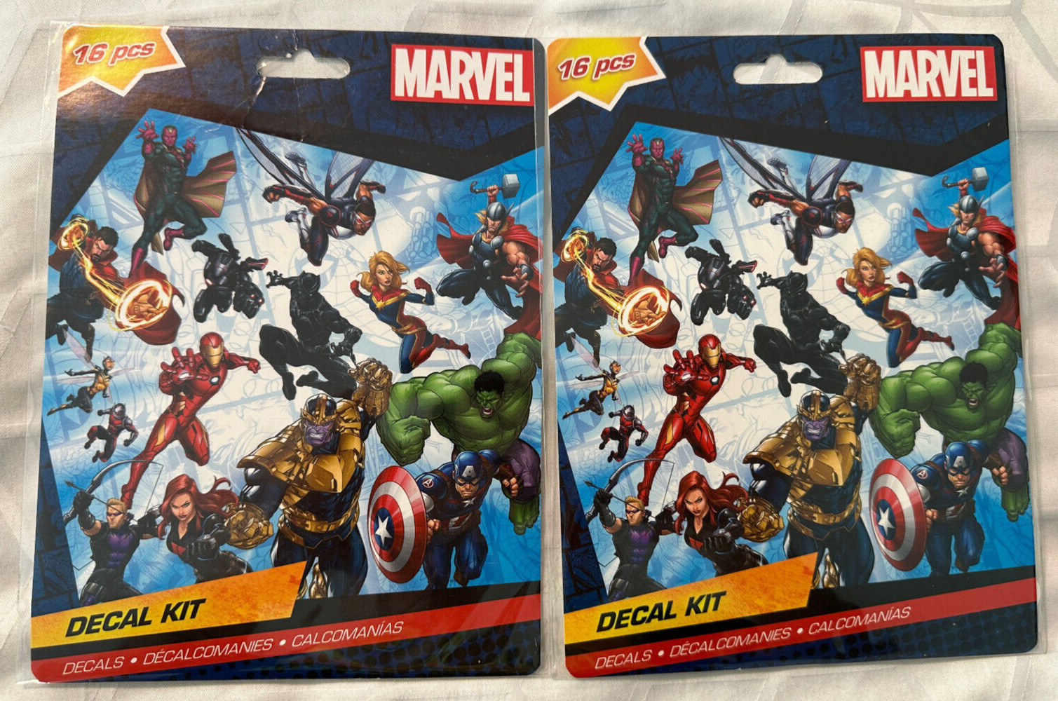 (2) MARVEL 16 PCS DECAL KIT CAPTAIN AMERICA IRON MAN THOR HULK BLACK PANTHER