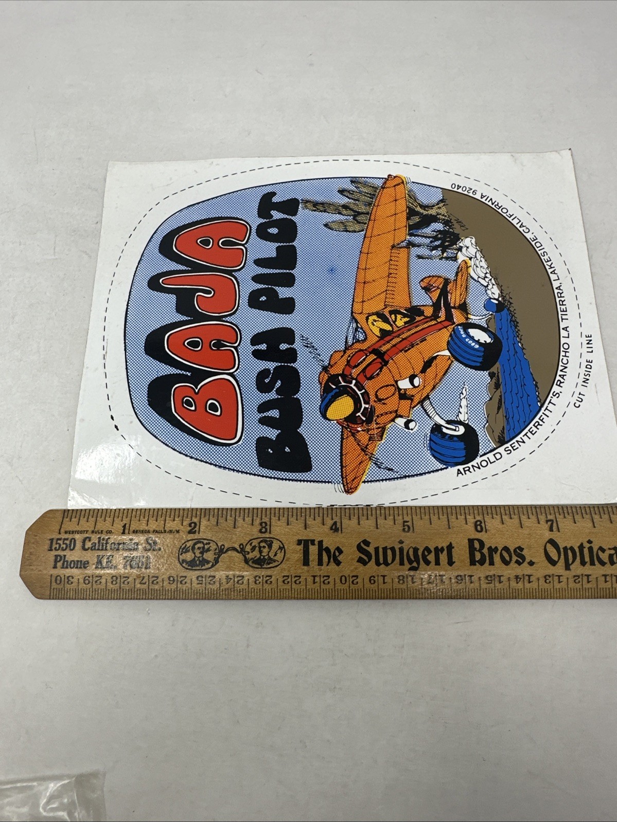 Vtg Baja Bush Pilot Blue Sticker Decal Arnold Senterfitt Airplane 7.5" Very Rare