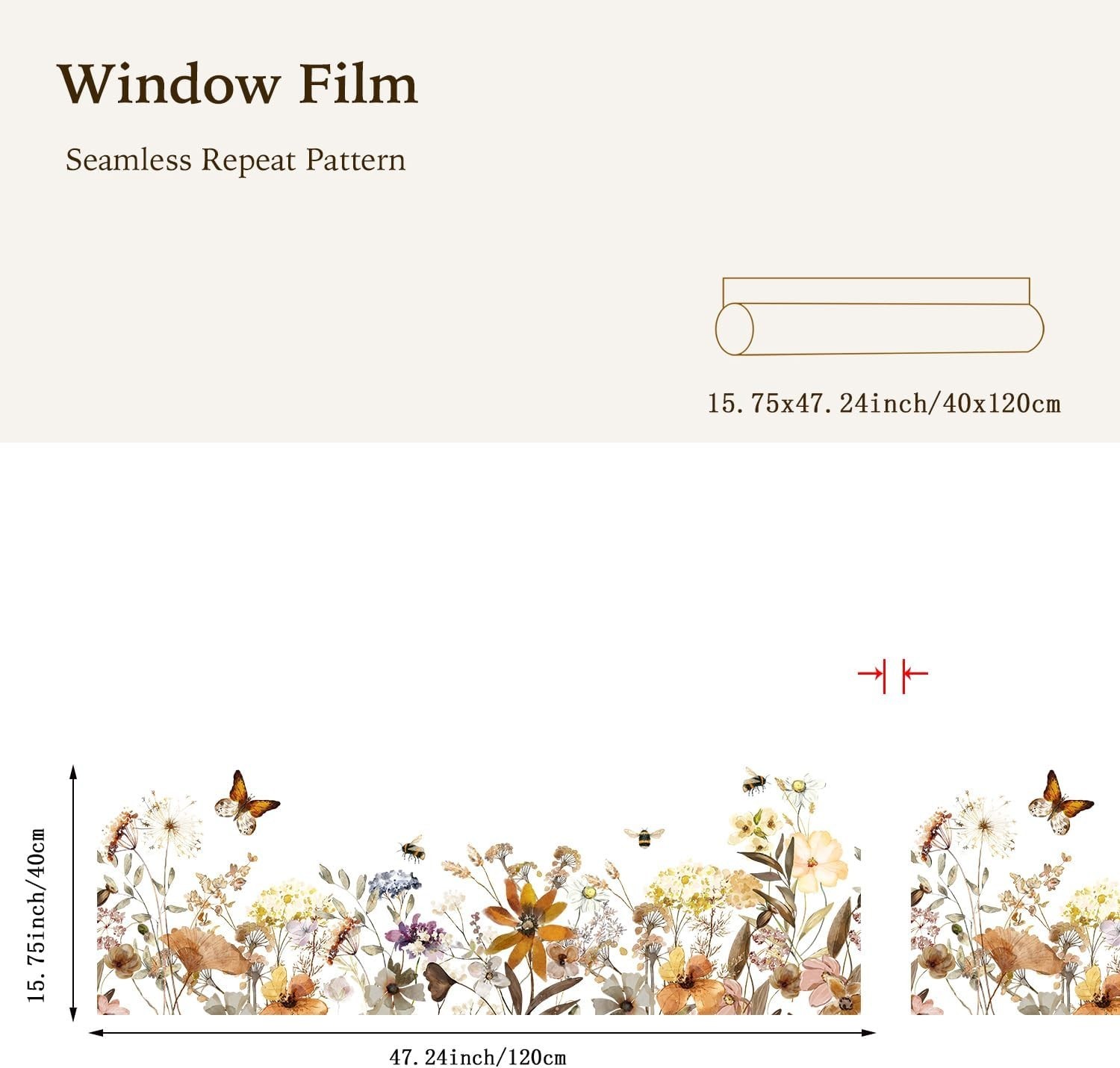 Autumn Watercolor Window Decals, Double-Sided Floral Window Border Sticker Cling