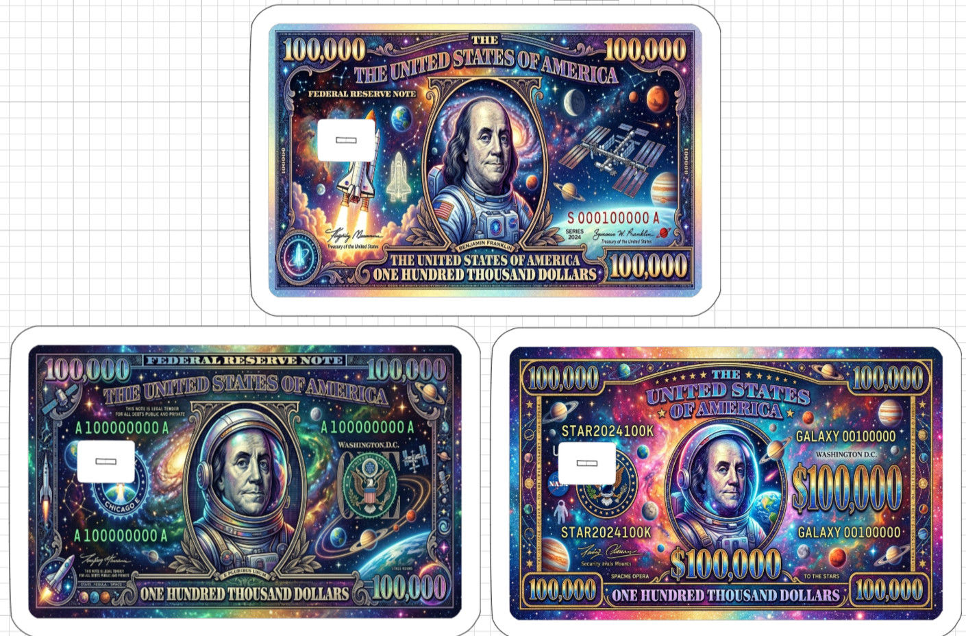 100k Space Dollar Bill Credit ATM Debit Gift Card Skin Sticker Nasa Shuttle USA