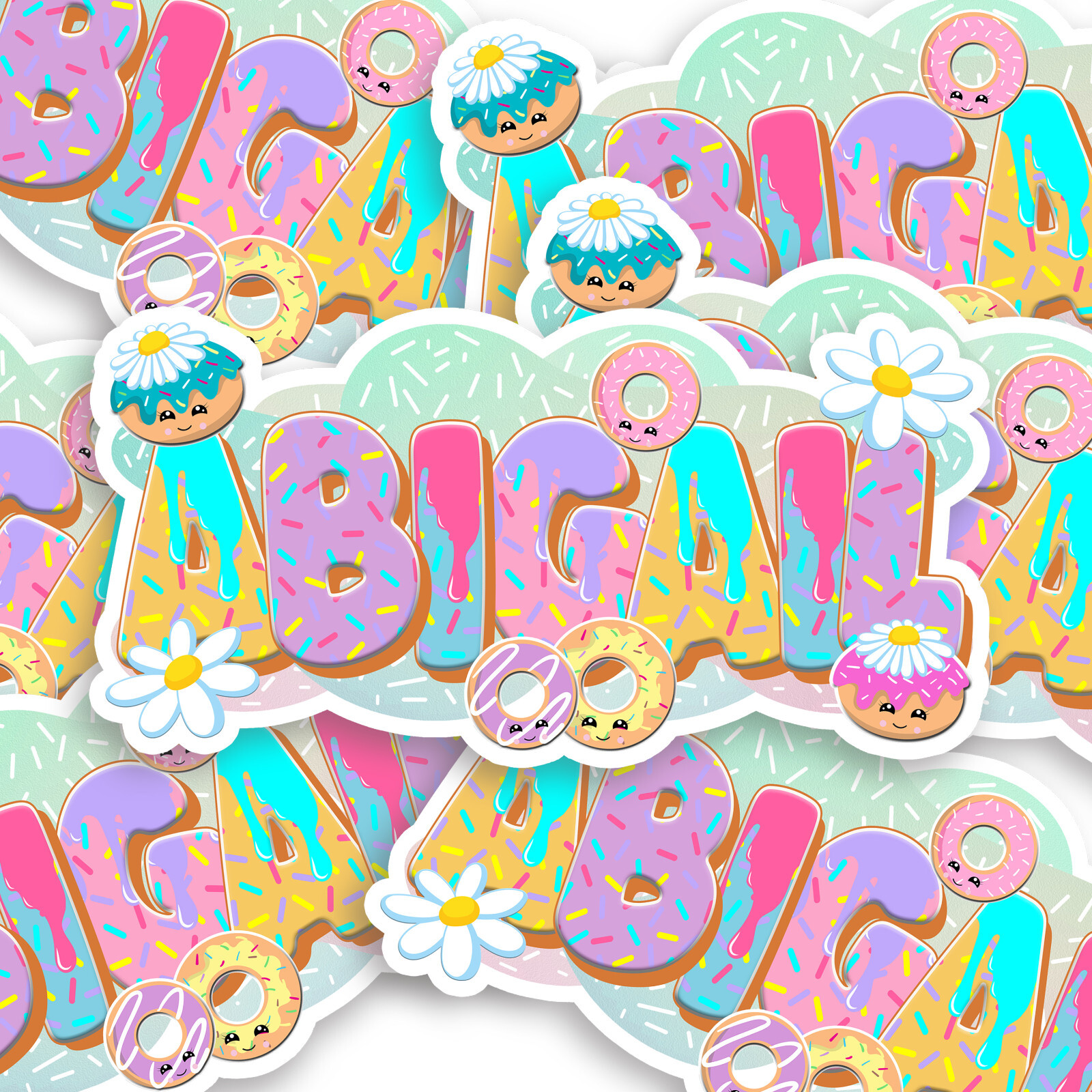 Custom Name Stickers • Waterproof Vinyl • Cute Donut Design • Sweet Lovers Gift