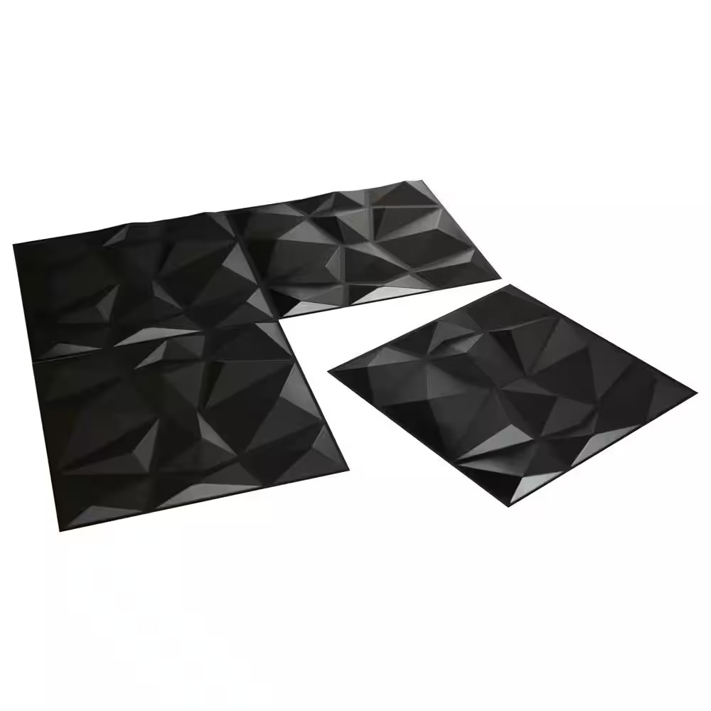 19.7 In. X 19.7 In. Diamond Black 3D PVC Wall Panels (12-Pack)
