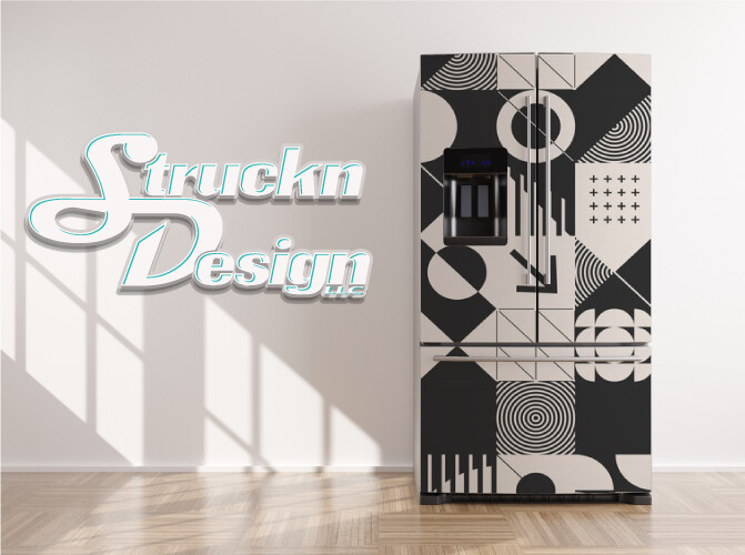 Black White Art Deco Shapes Halftone Fridge Freezer Wrap Side Door Vinyl Decal