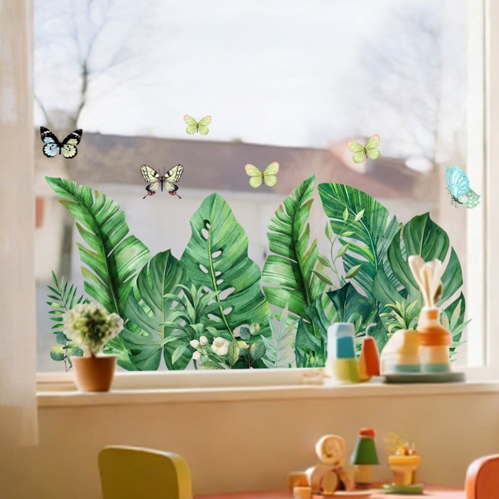 Green Tropical Butterfly Static Cling PVC Window Decoration 11.81 x 23.62 in