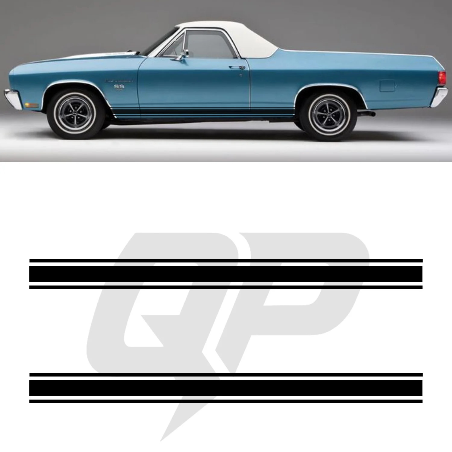 Compatible With Chevy El Camino Triple Side Stripe Decals – 3-Stripe Rocker Pane