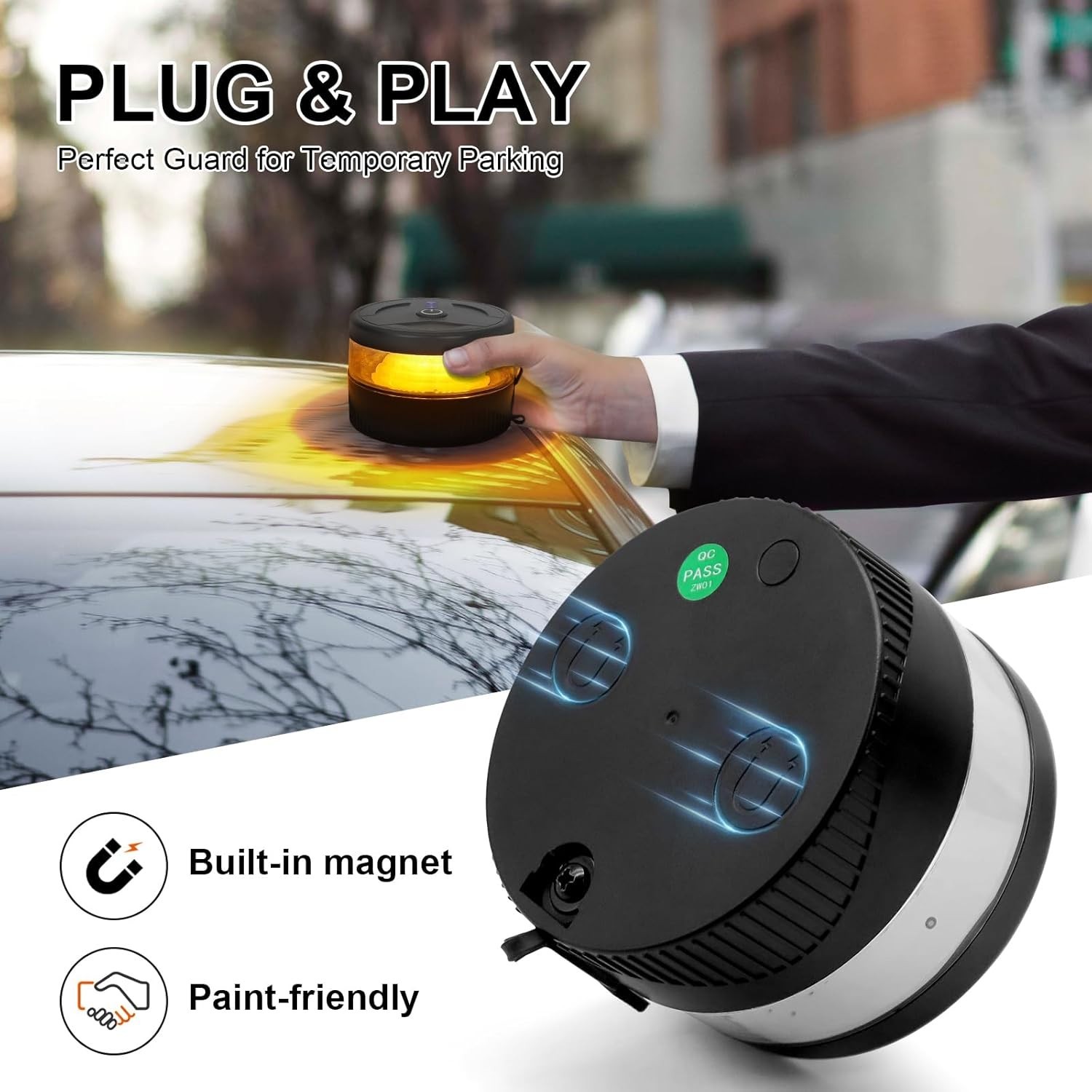 Magnetic Wireless Beacon Light, USB-C Rechargeable LED Strobe Lights for Trucks,