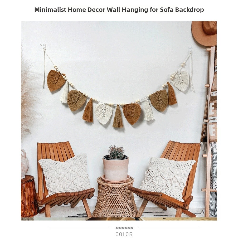 Wall Hanging Tapestry Cotton Blend Hand Woven Bohemian Leaf Fringe Decor