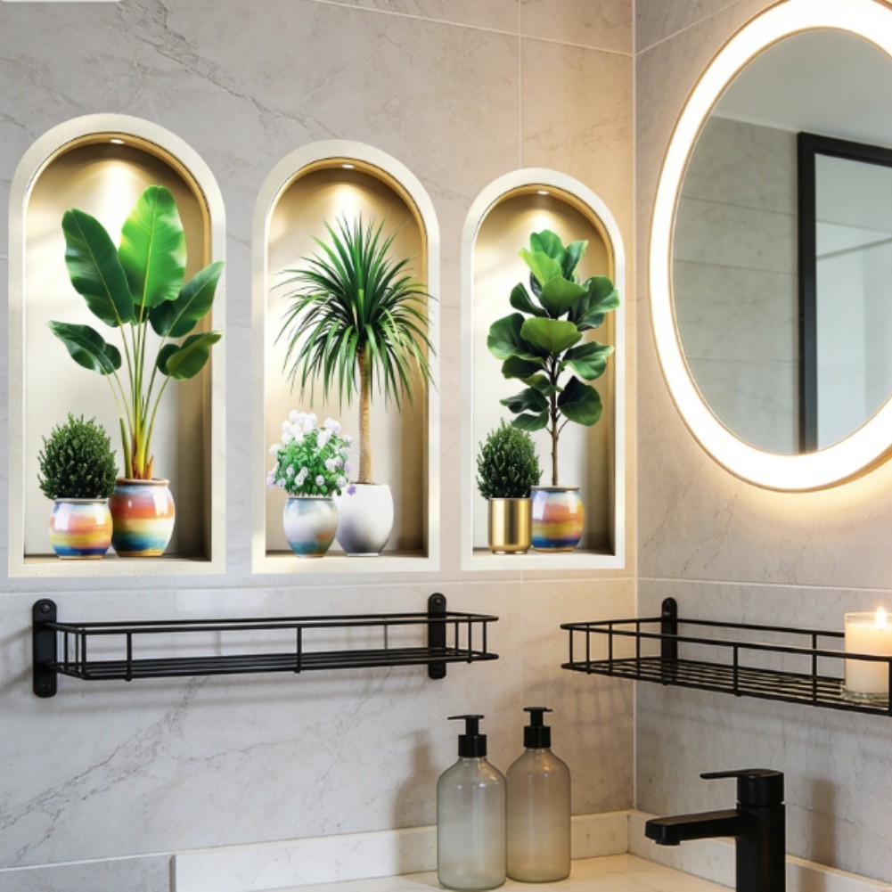 3D Potted Plant Wall Stickers 3PCS Set for Indoor For Room Decoration 40x80cm