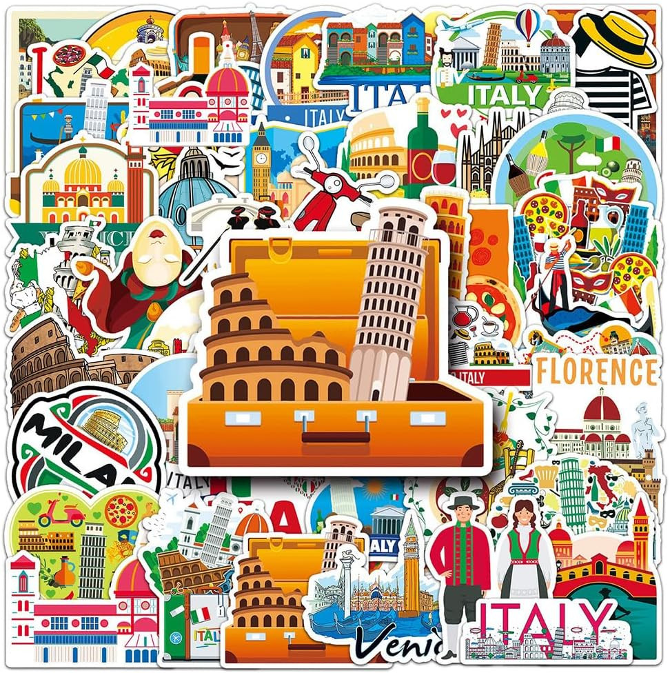 Italy Stickers |50Pcs Italian Waterproof Vinyl Decals | Removable Reusable Peel