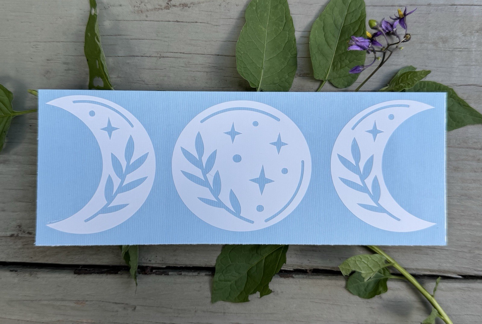 Wiccan Triple Moon Star Decal White Matte Oracle 651 Vinyl Sticker Window Laptop