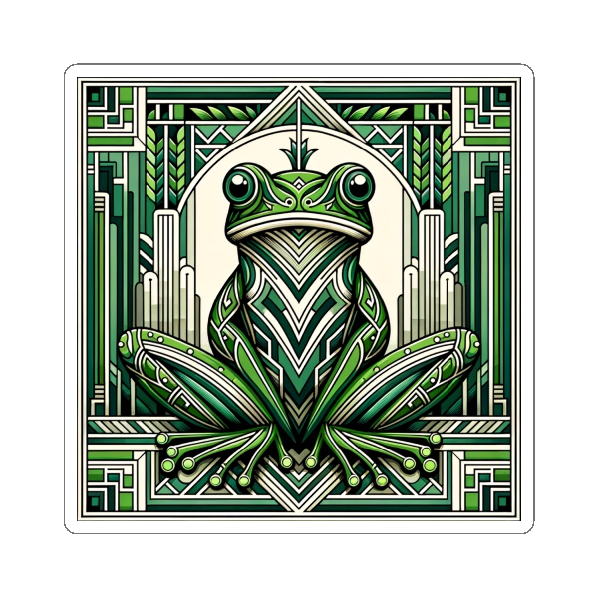Sticker Art Deco Chevron Frog Geometric Design Vintage Style 2×2" 3×3" 4×4" 6×6"