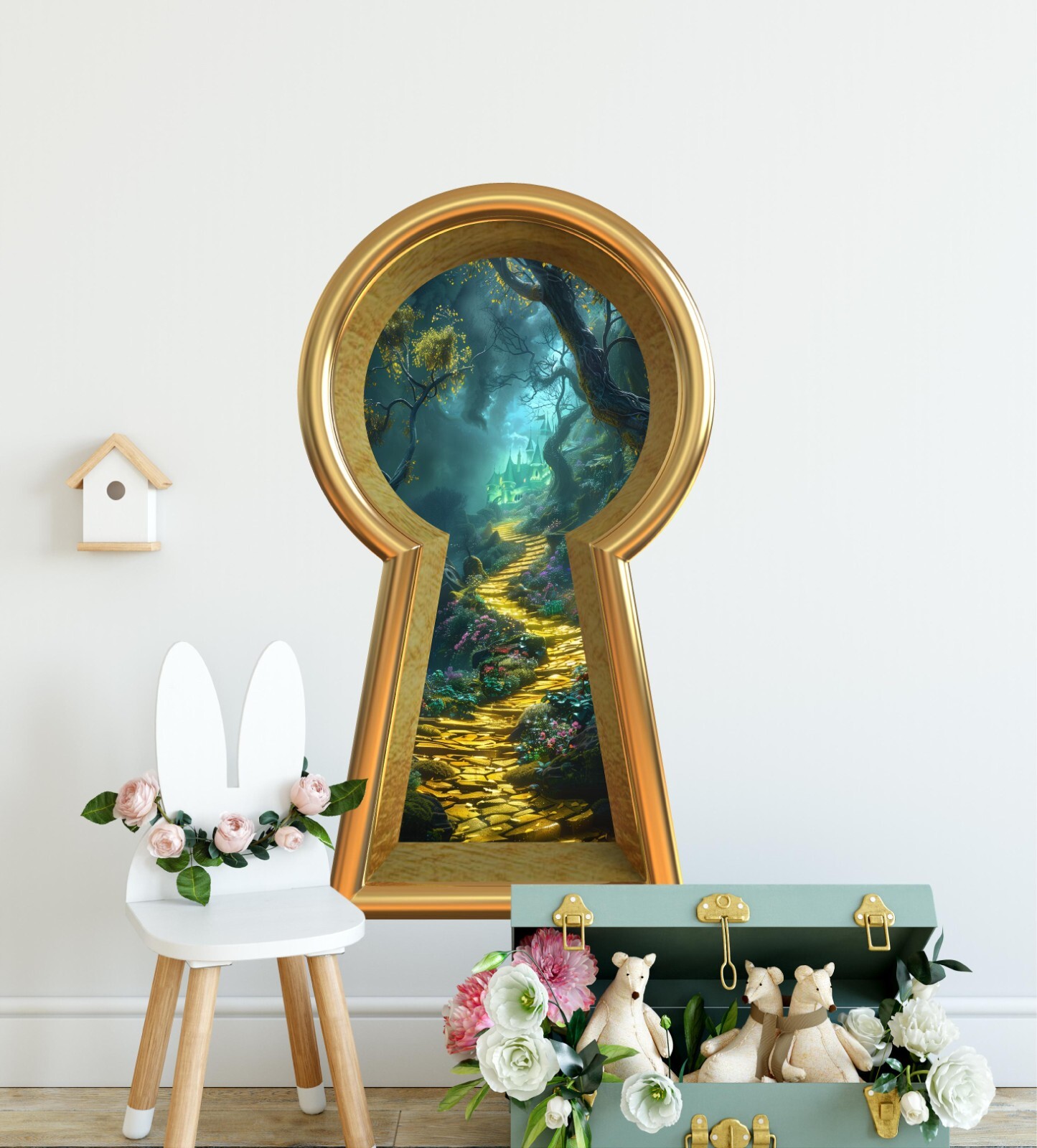 Yellow Brick Road at Night Keyhole Wall Decal Emerald City Castle Wall Sticker