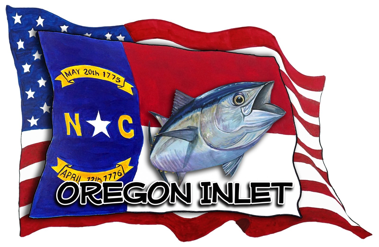 USA NC Flags Tuna Oregon Inlet Decal Sticker Car Wall Window Cup Cooler Laptop