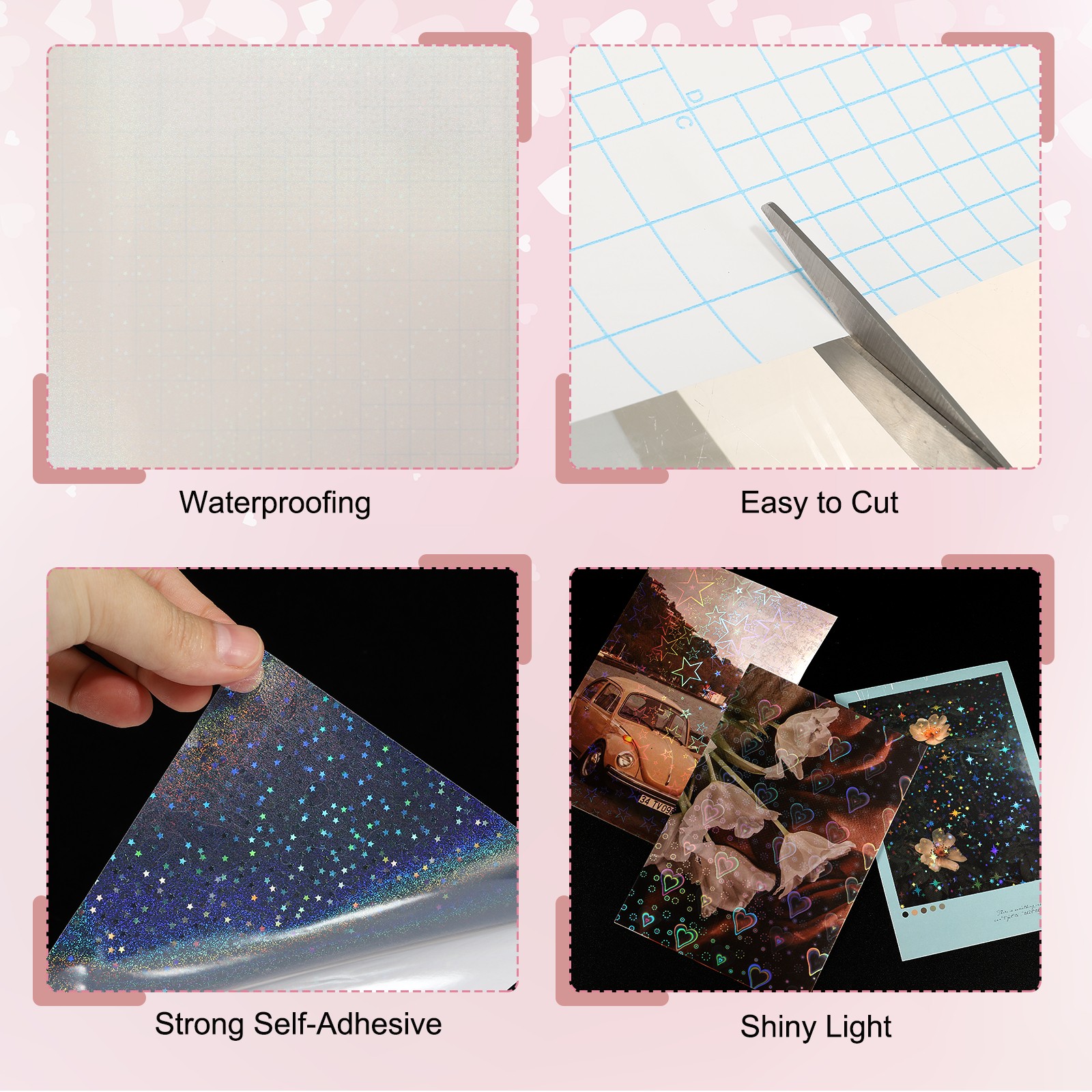 12 Sheets 8.3"x11.7" Holographic Sticker A4 Self-Adhesive Film(Little Sand Star)