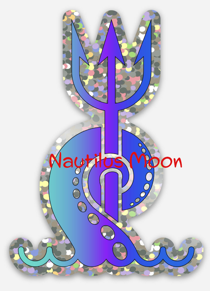 Vinyl Decal Octopus Tentacle / Neptune Sticker Glitter Die-Cut 2.2 x 3"