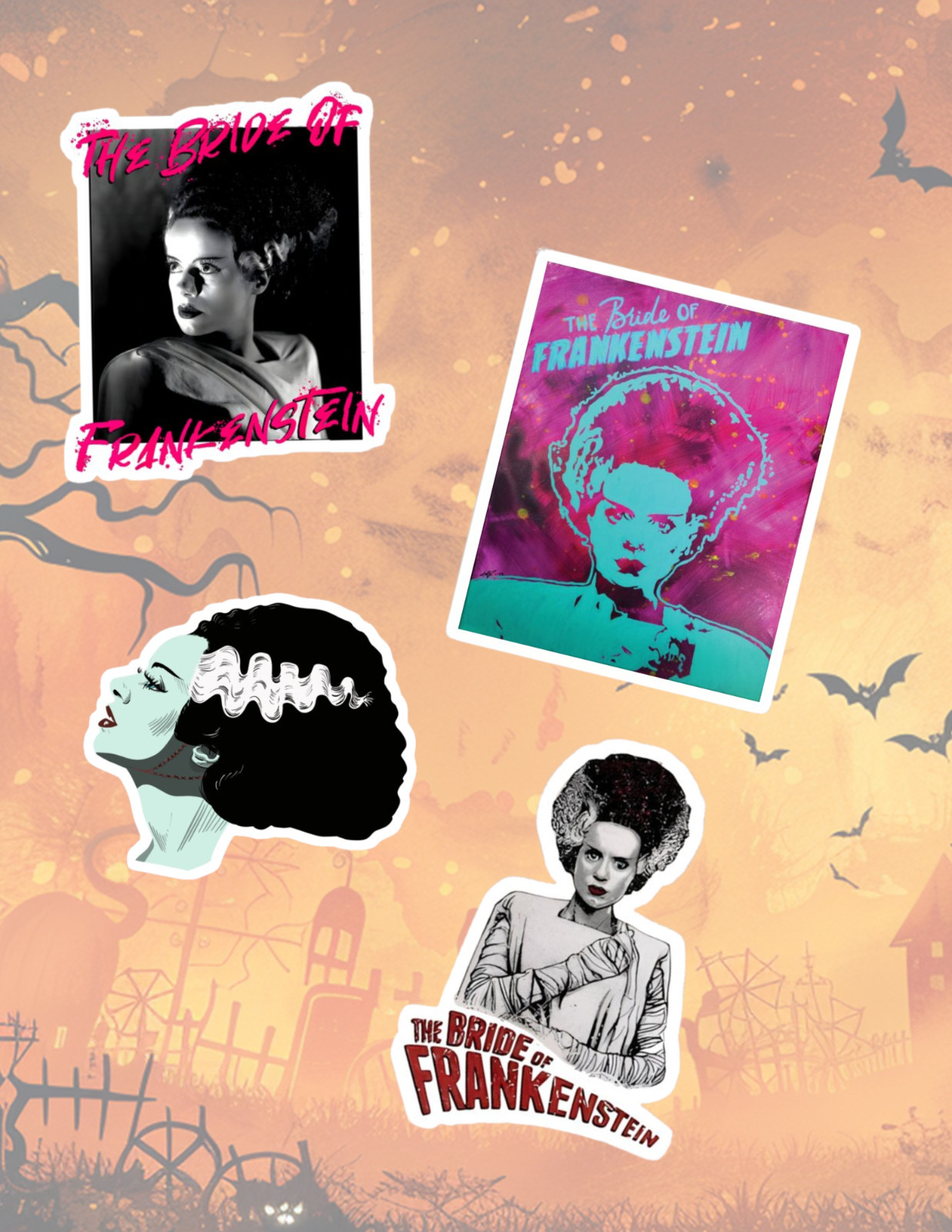Bride Of Frankenstein Monster 4pc Sticker Pack