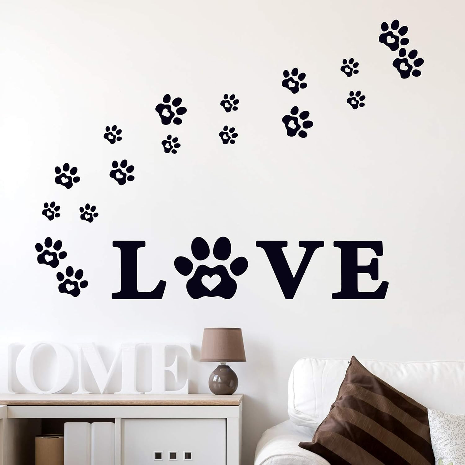 61 Pieces Paw Love Dog Wall Decor Decals Vinyl Prints Sticker Black Color