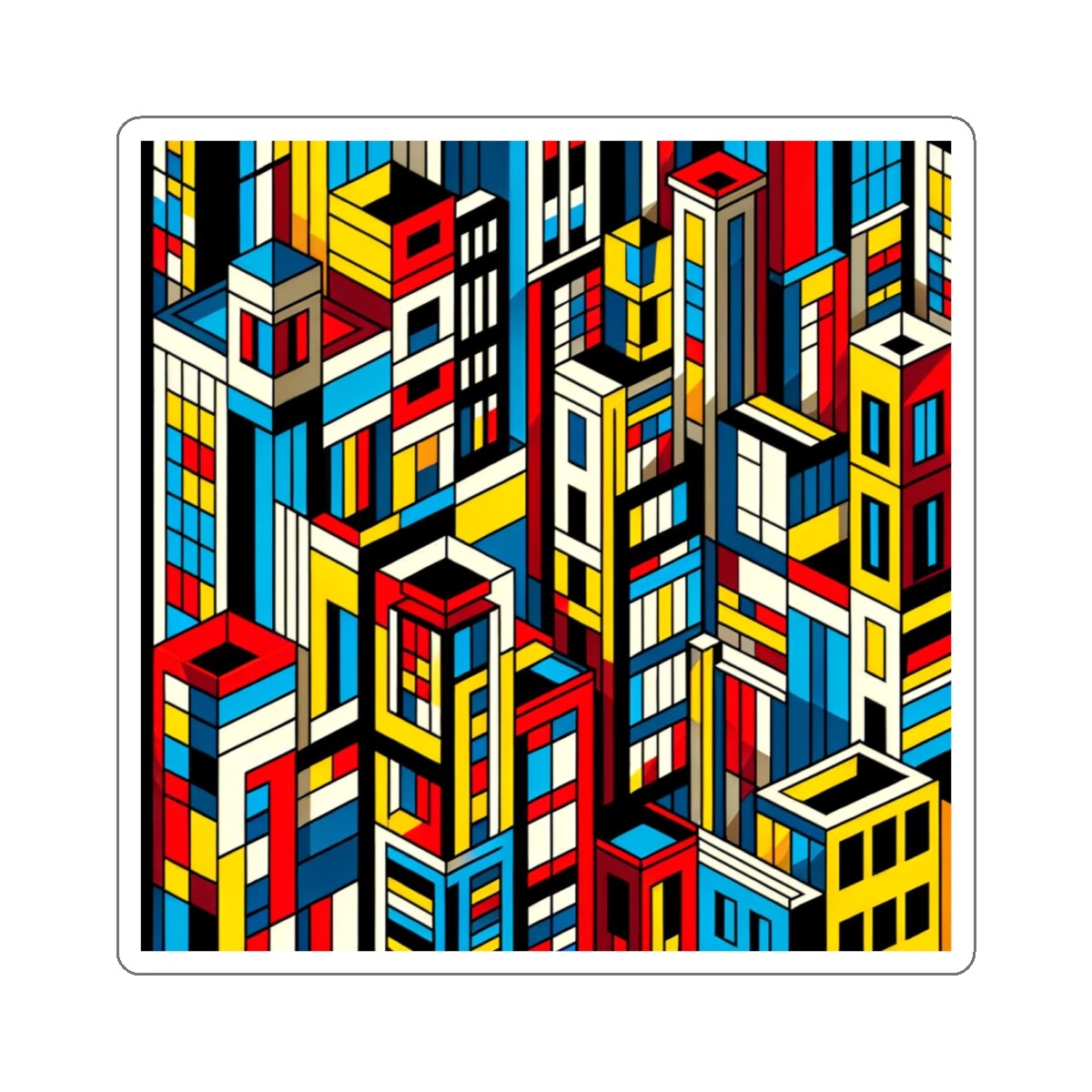 Sticker Geometric Pop Art Cityscape Bold Colors Cubism Gift 2×2" 3×3" 4×4" 6×6"