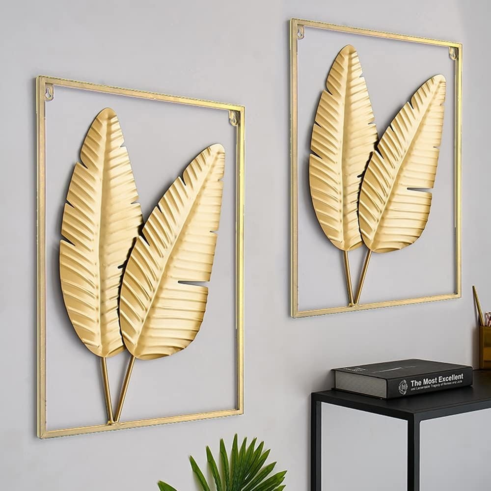 Sophisticated 24"x16" Ginkgo Leaf Metal Art – Set of 2 for Modern Spaces