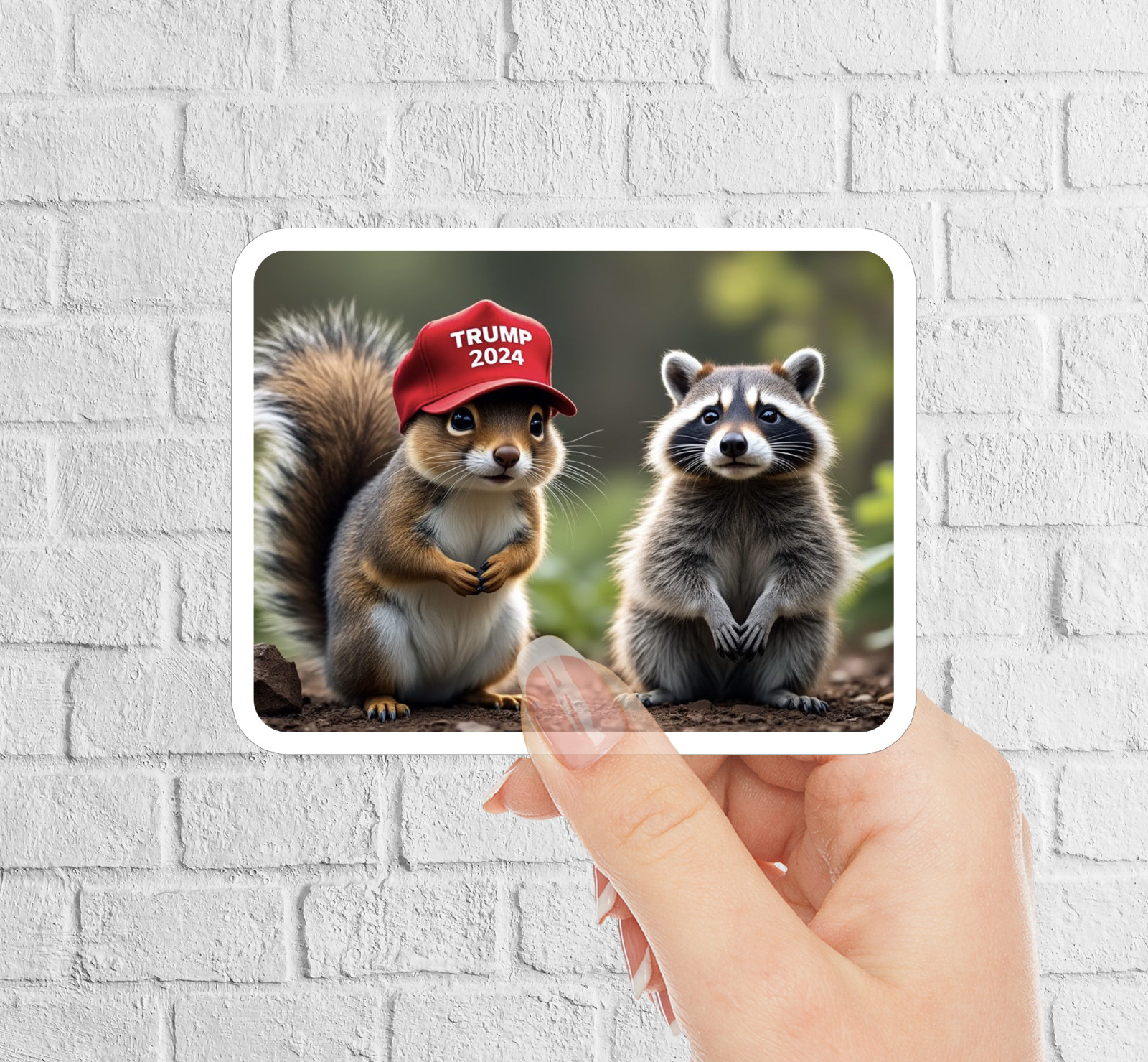 NEW – MAGA Trump 2024 Sticker – Peanut Squirrel and Fred AI – 3.5 x 2.6 INCHES
