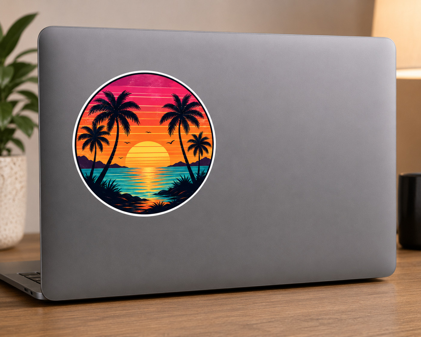 Retro Sunset Palm Trees Sticker Decal Emblem DTF 4×4 INC