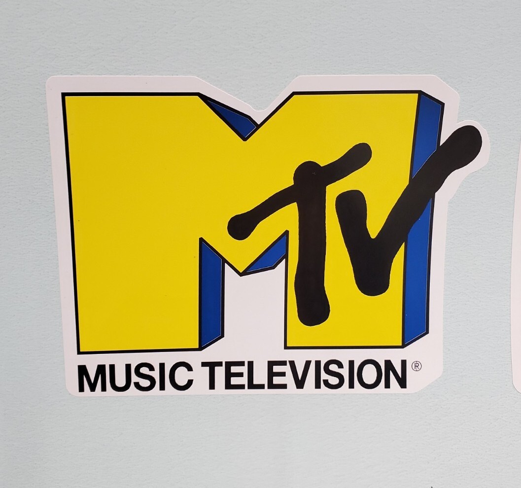 New MTV Vinyl Sticker Music Television 80's 90's 4" X 5.25" Yellow/Blue