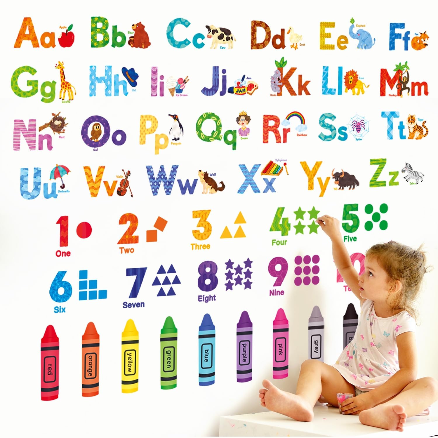 DS-8044 Animal Alphabet Numbers Colour Decals Stickers Peel and Stick Removab…