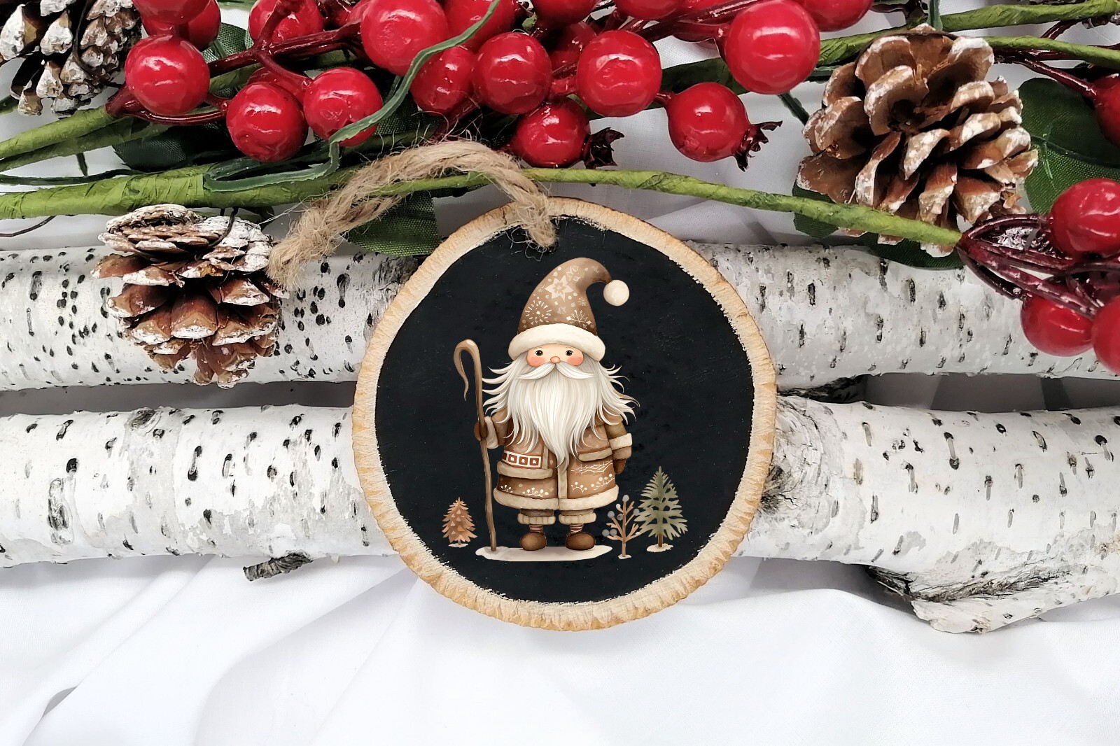 Neutral Christmas Folk Art Santa UV DTF Sticker Transparent Decal