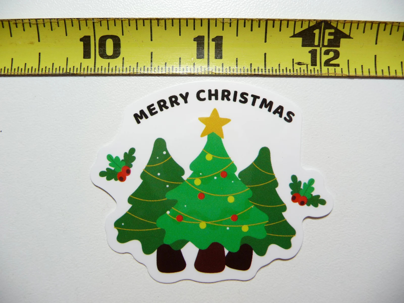MERRY CHRISTMAS HOLLY 3 TREES LINES SMALL STICKER DECAL WINTER CHRISTIAN
