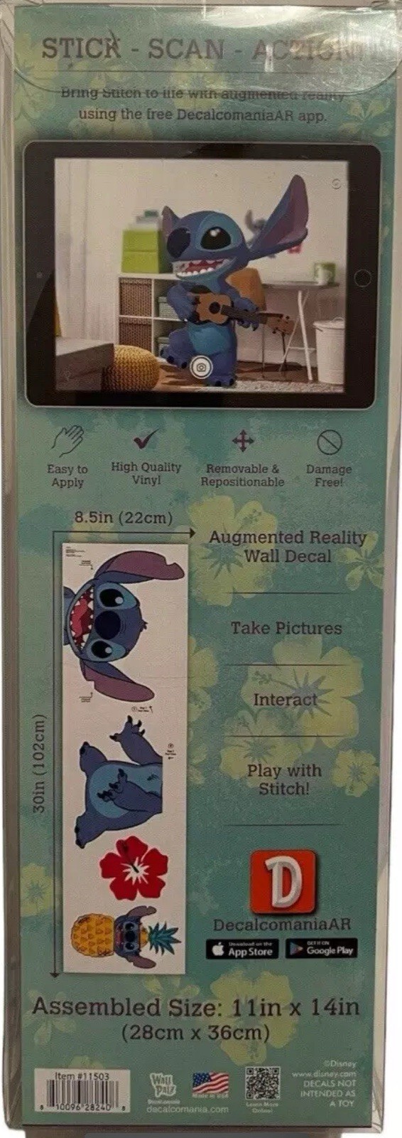 Disney Lilo & Stitch Wall Decal, Augmented Reality 11" X 14" Repositionable USA
