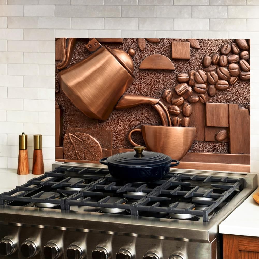 Peel and Stick Kitchen Backsplash Wallpaper 35.4 x 23.6 Inch Coffee Copper Ar…