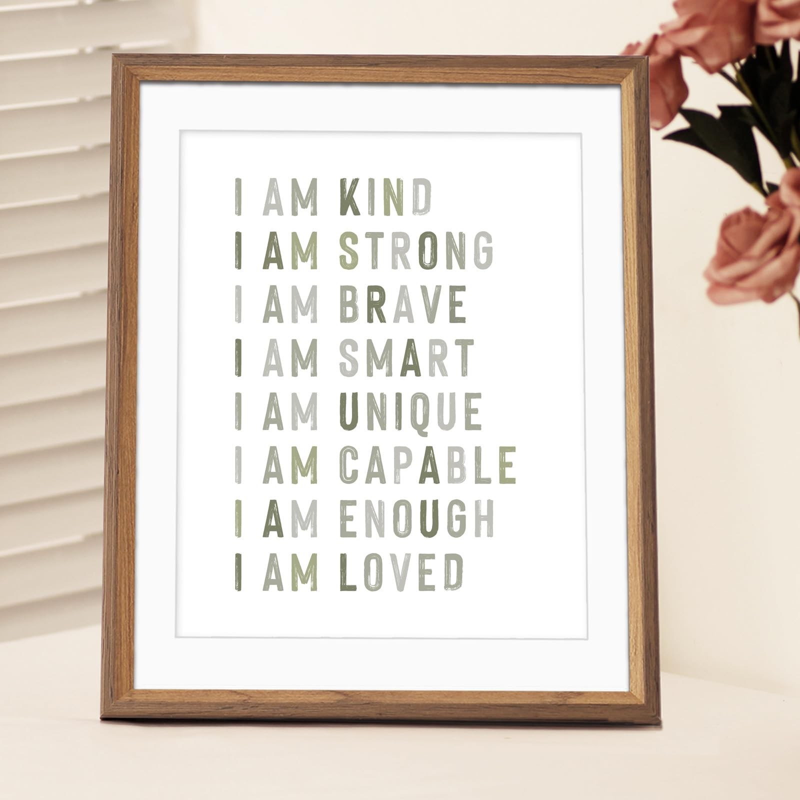 Positive Affirmations, Classroom Wall Art, Green Nursery Wall Decor Neutral, …