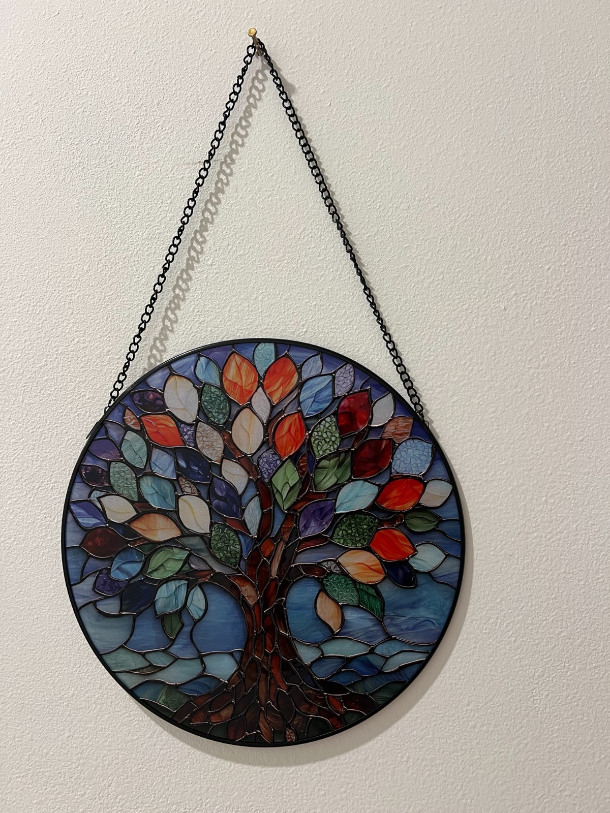 10 in. Stained Glass Sun Catcher, Blue Tree of Life Window Hanging