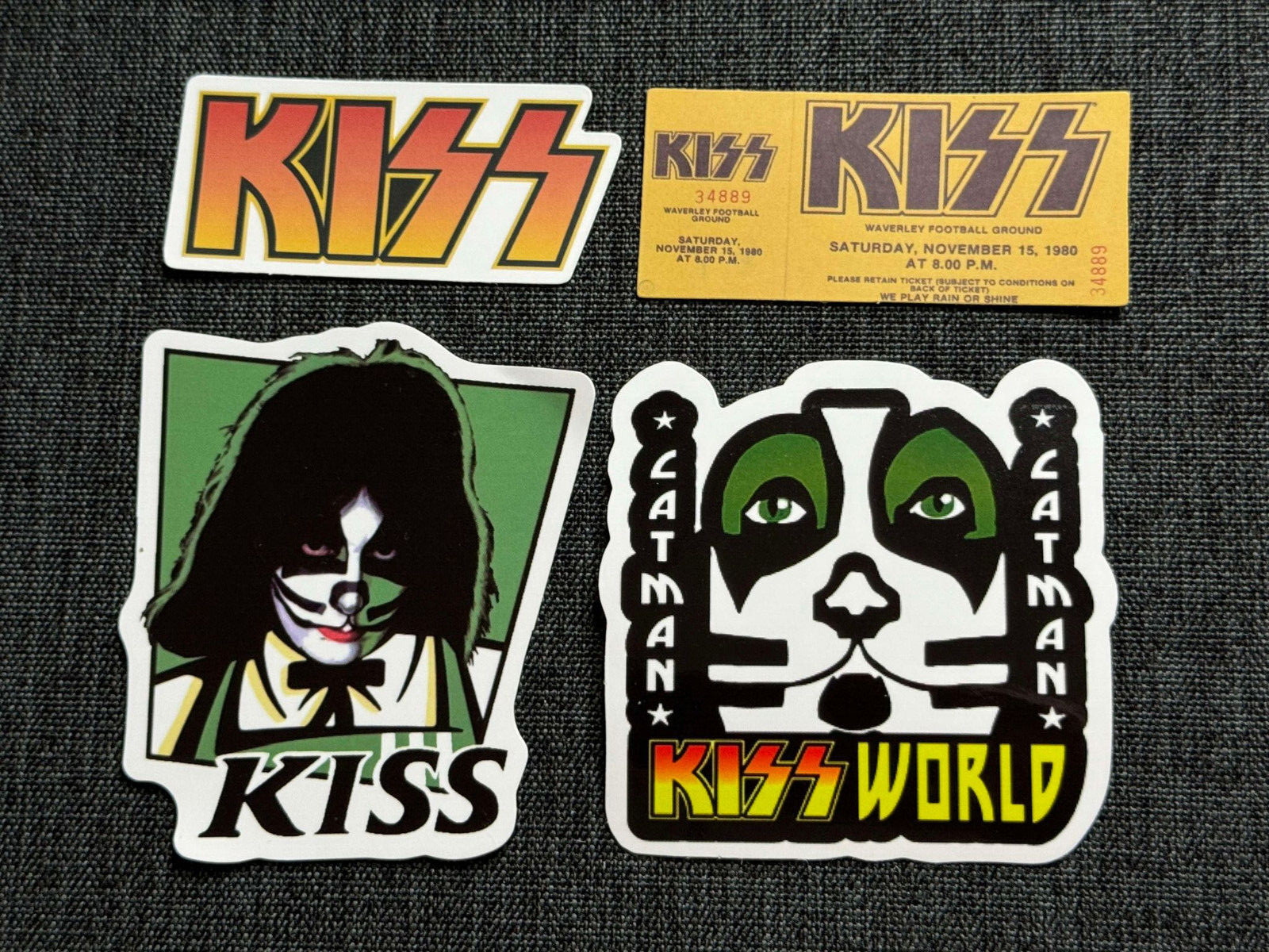 Lot (4) KISS 1" to 2 3/4" Band Logo STICKERS Fast! FREE SHIP! CATMAN Peter Criss